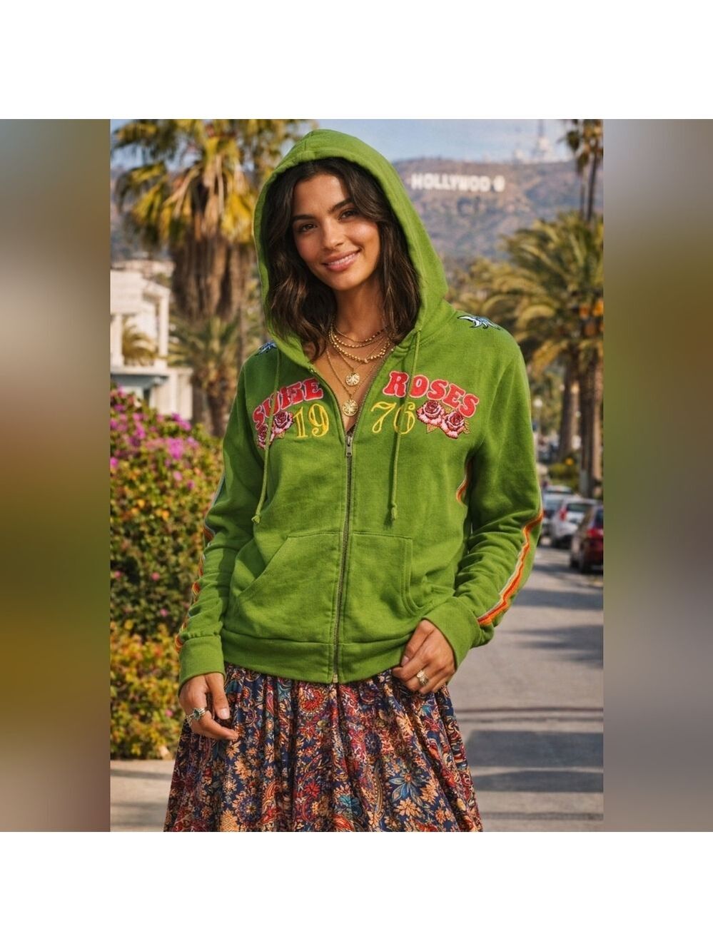 JWLA by Johnny Was Suede Roses 1976 Embroidered Hoodie